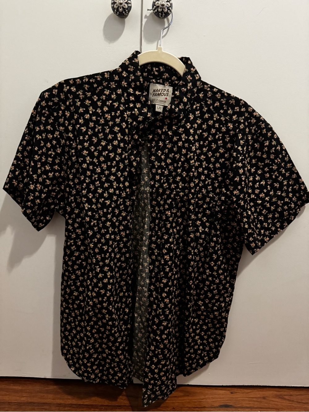Black Short-Sleeve Floral Button-Up Shirt